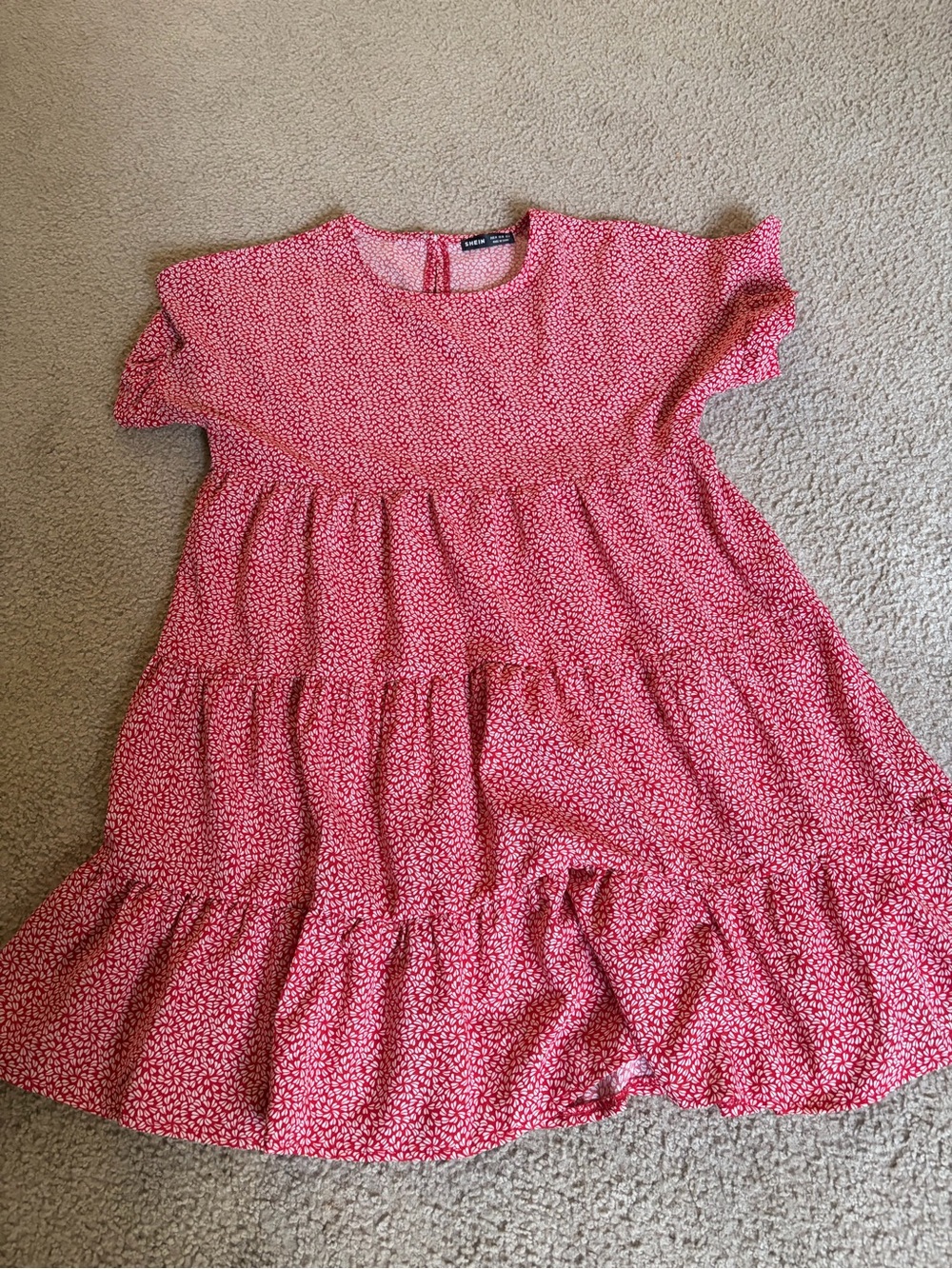 SHEIN Pink/Red Tiered Short Sleeve Baby Doll Dress